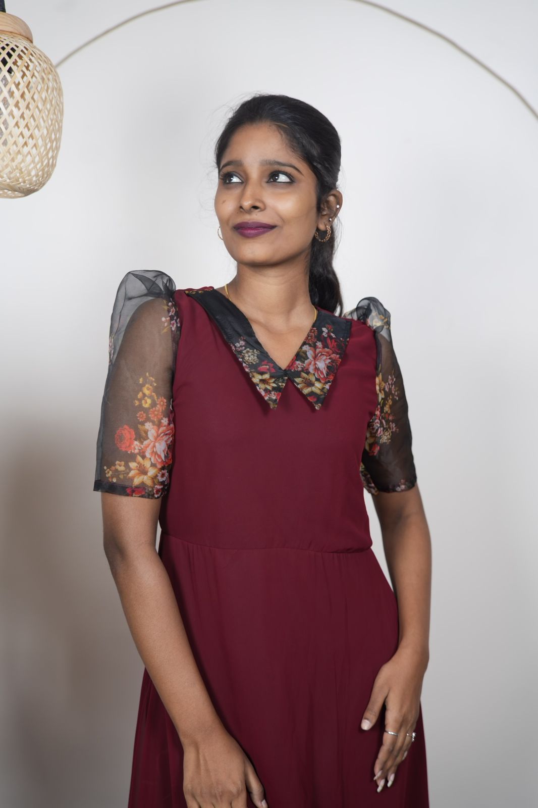 Georgette Maxi Dress with Premium Organza Collar & Sleeves