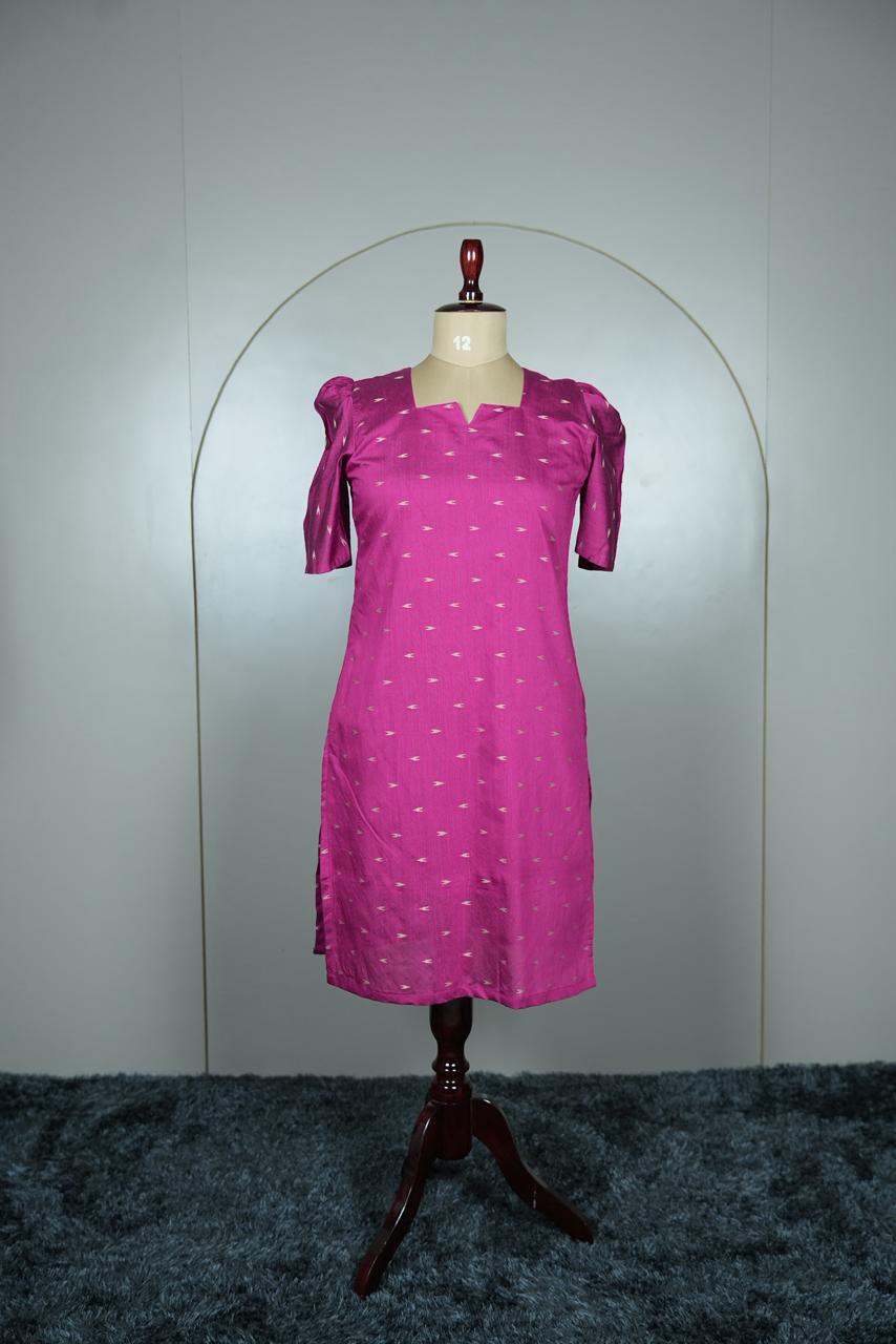 Elegant Magenta Pink Raw Silk Kurti