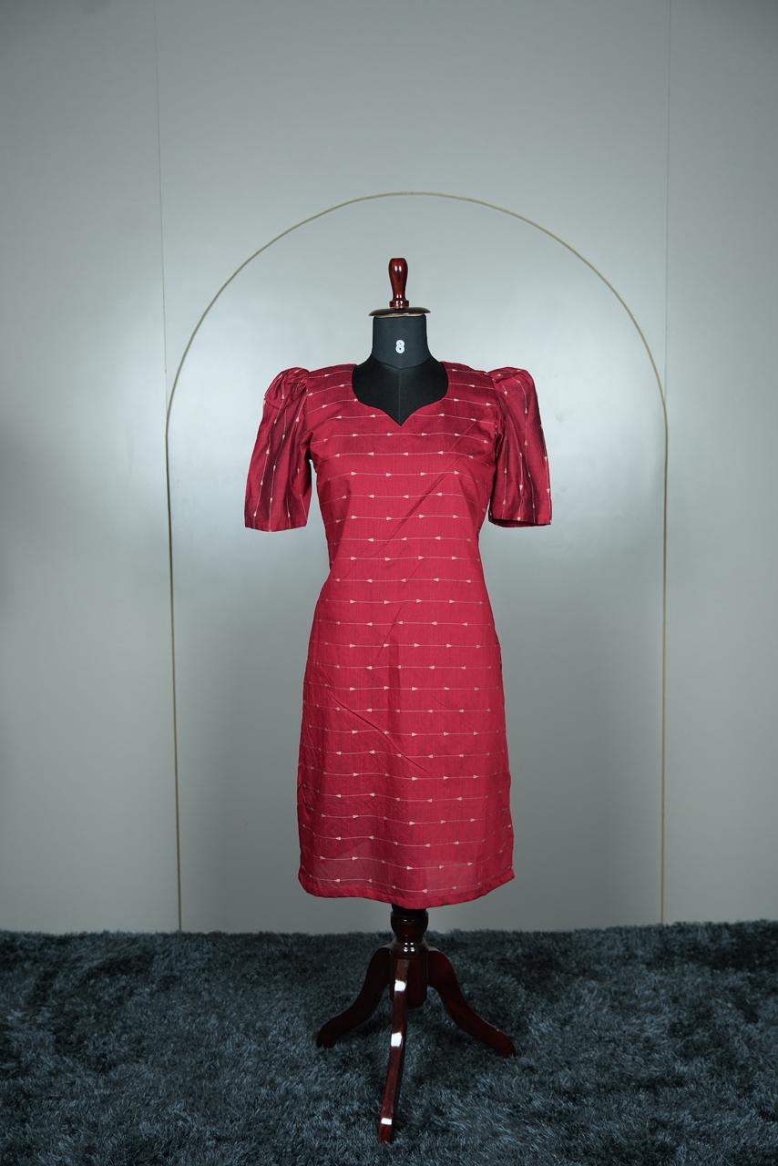 Elegant Deep Red Raw Silk Kurti
