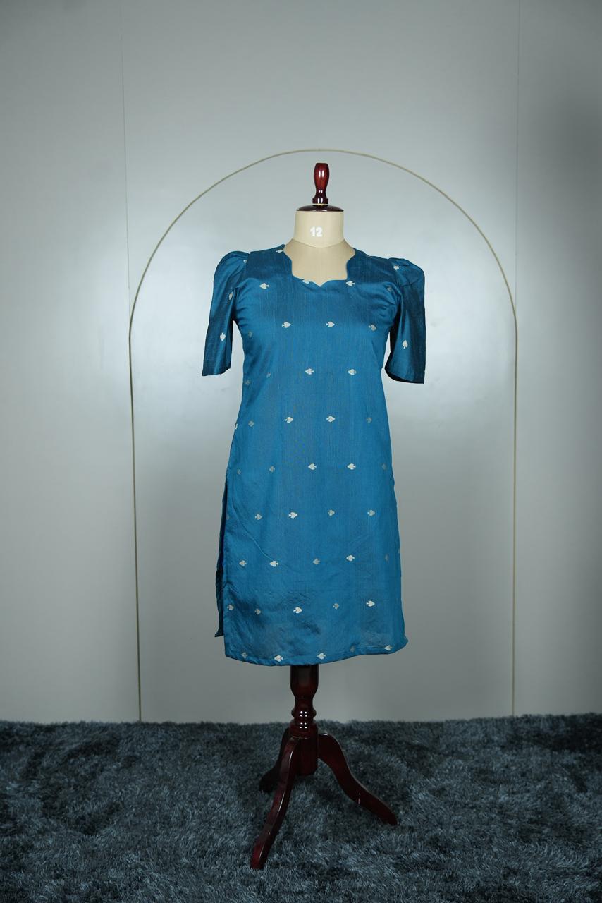Elegant Teal Blue Raw Silk Kurti