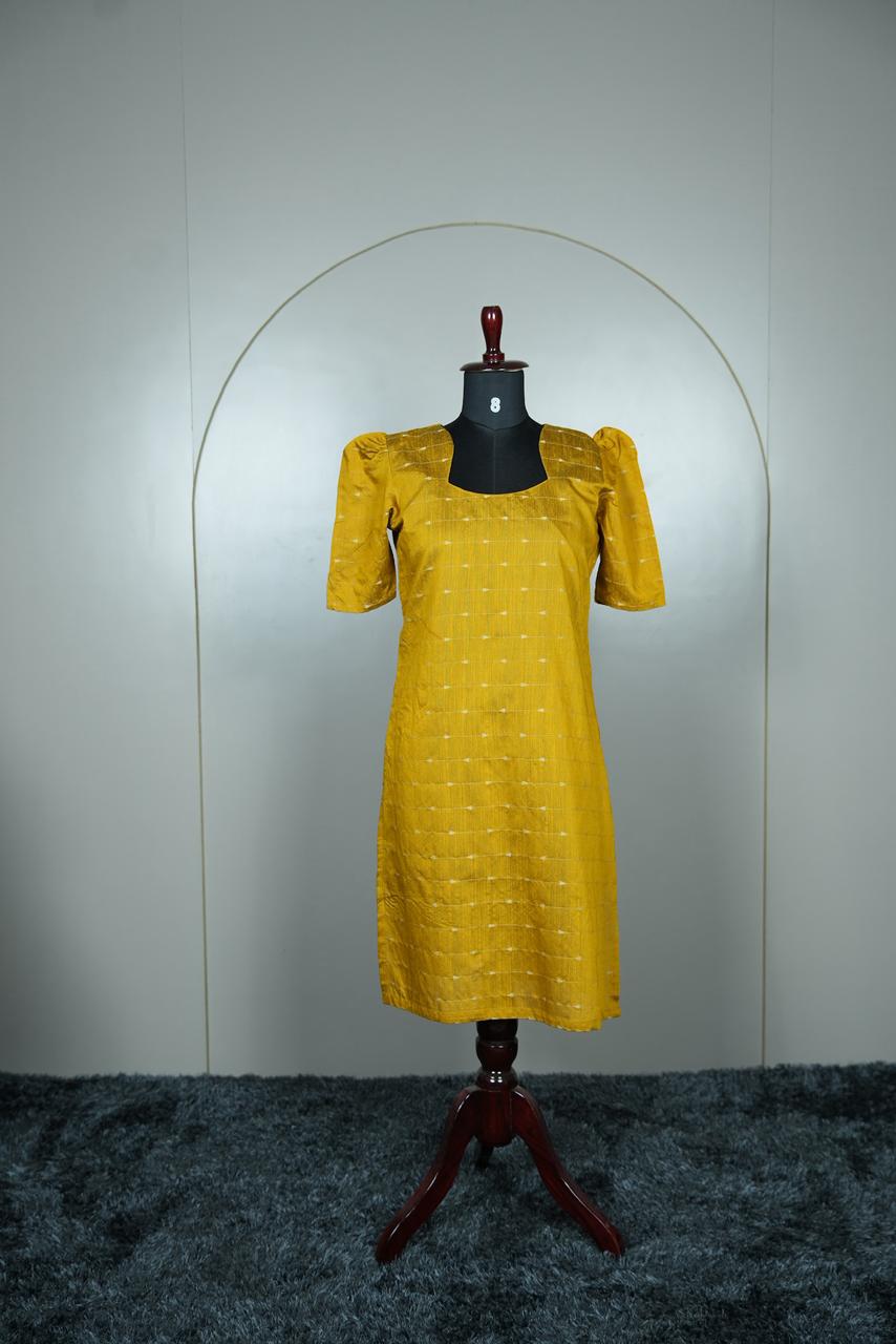 Elegant Mustard Yellow Raw Silk Kurti