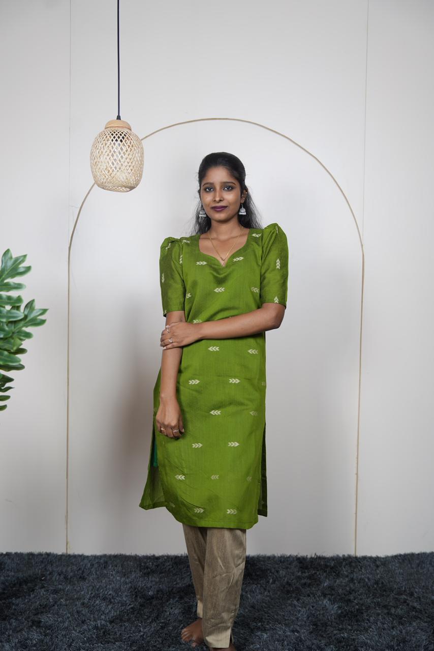Olive Green Premium Raw Silk Kurti