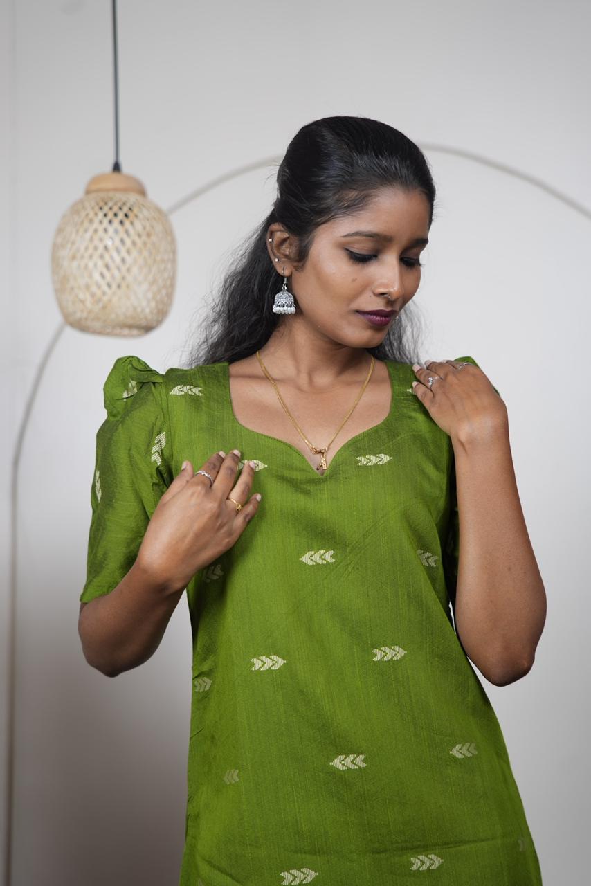 Olive Green Premium Raw Silk Kurti