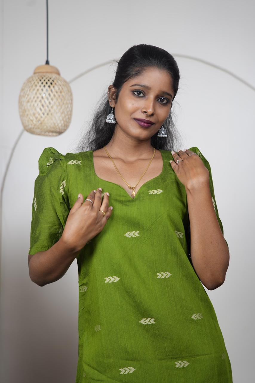 Olive Green Premium Raw Silk Kurti