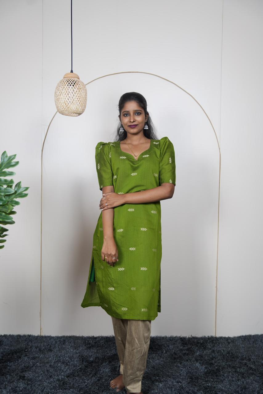 Olive Green Premium Raw Silk Kurti
