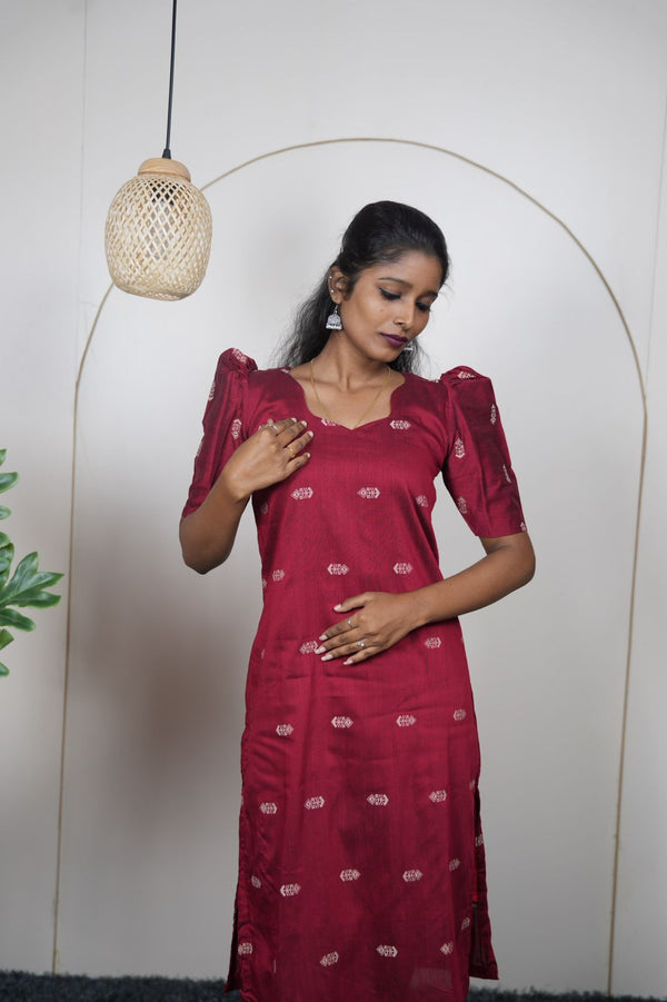Deep Maroon Premium Raw Silk Kurti