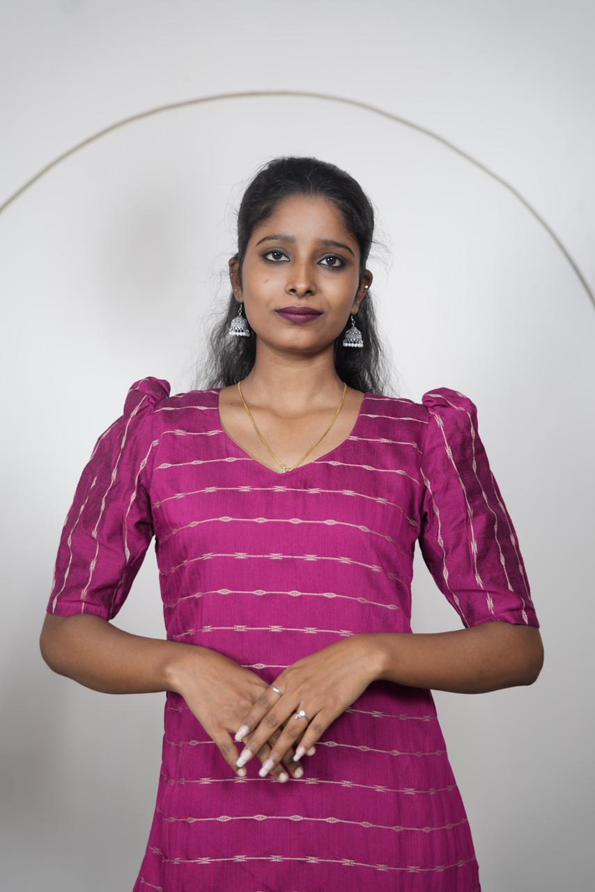 Magenta Striped Premium Raw Silk Kurti