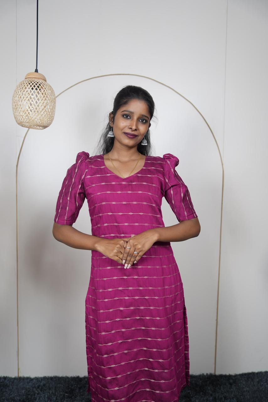 Magenta Striped Premium Raw Silk Kurti