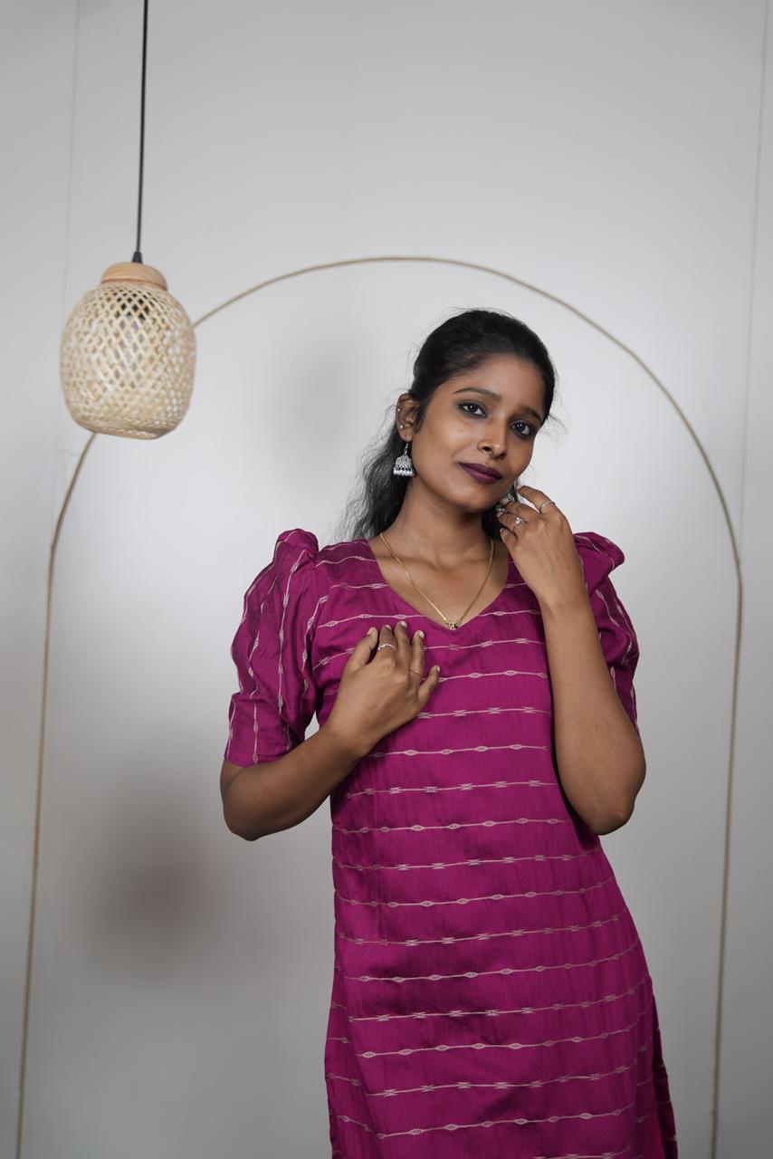 Magenta Striped Premium Raw Silk Kurti