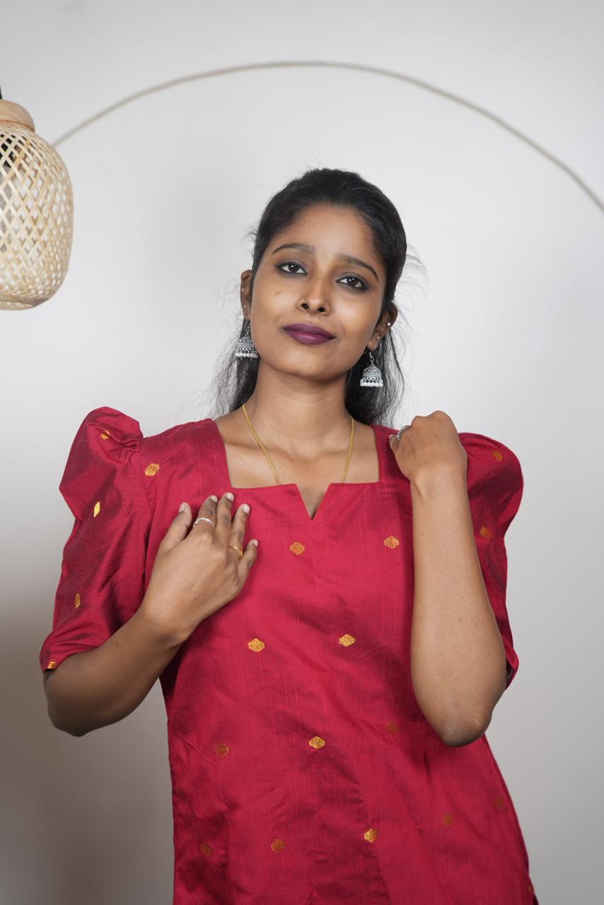 Ruby Red Premium Raw Silk Kurti