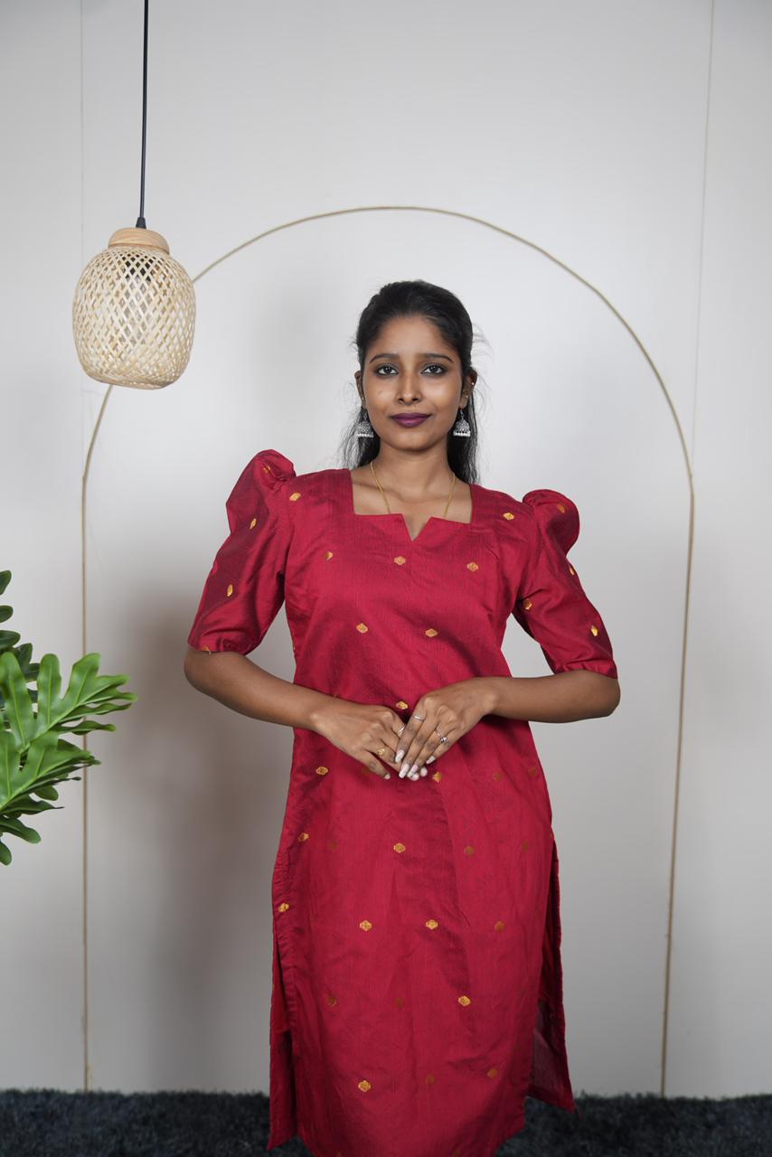 Ruby Red Premium Raw Silk Kurti