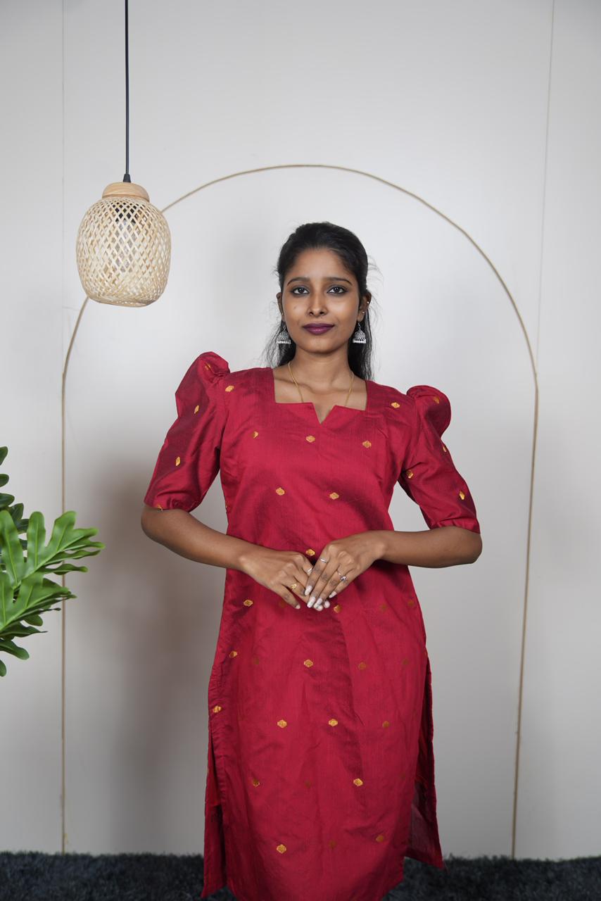 Ruby Red Premium Raw Silk Kurti