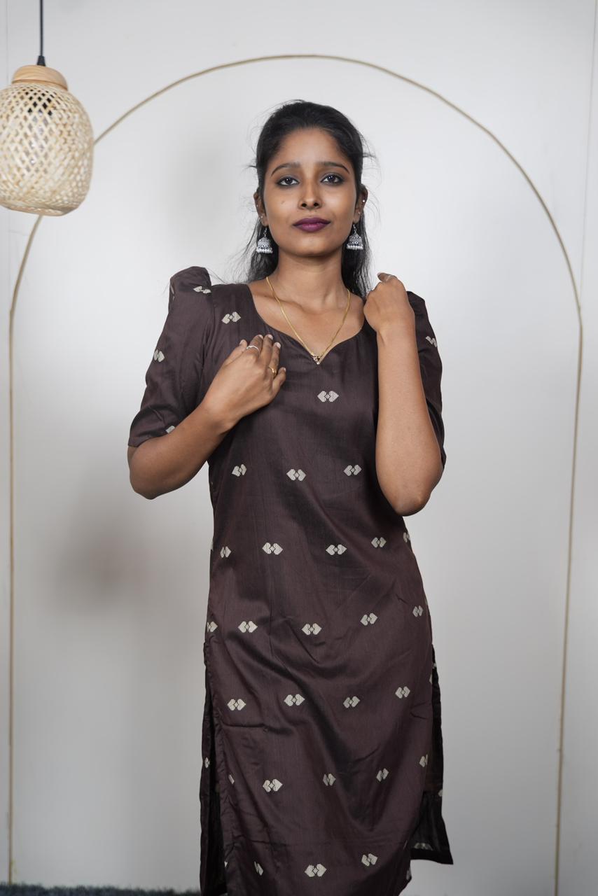 Dark Coffee Premium Brown Raw Silk Kurti