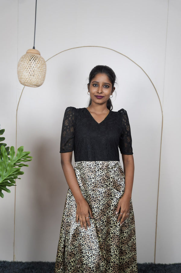 Black Lace & Animal Print Premium Maxi Dress