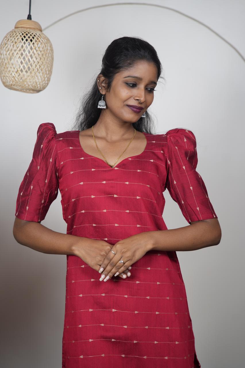 Elegant Deep Red Raw Silk Kurti
