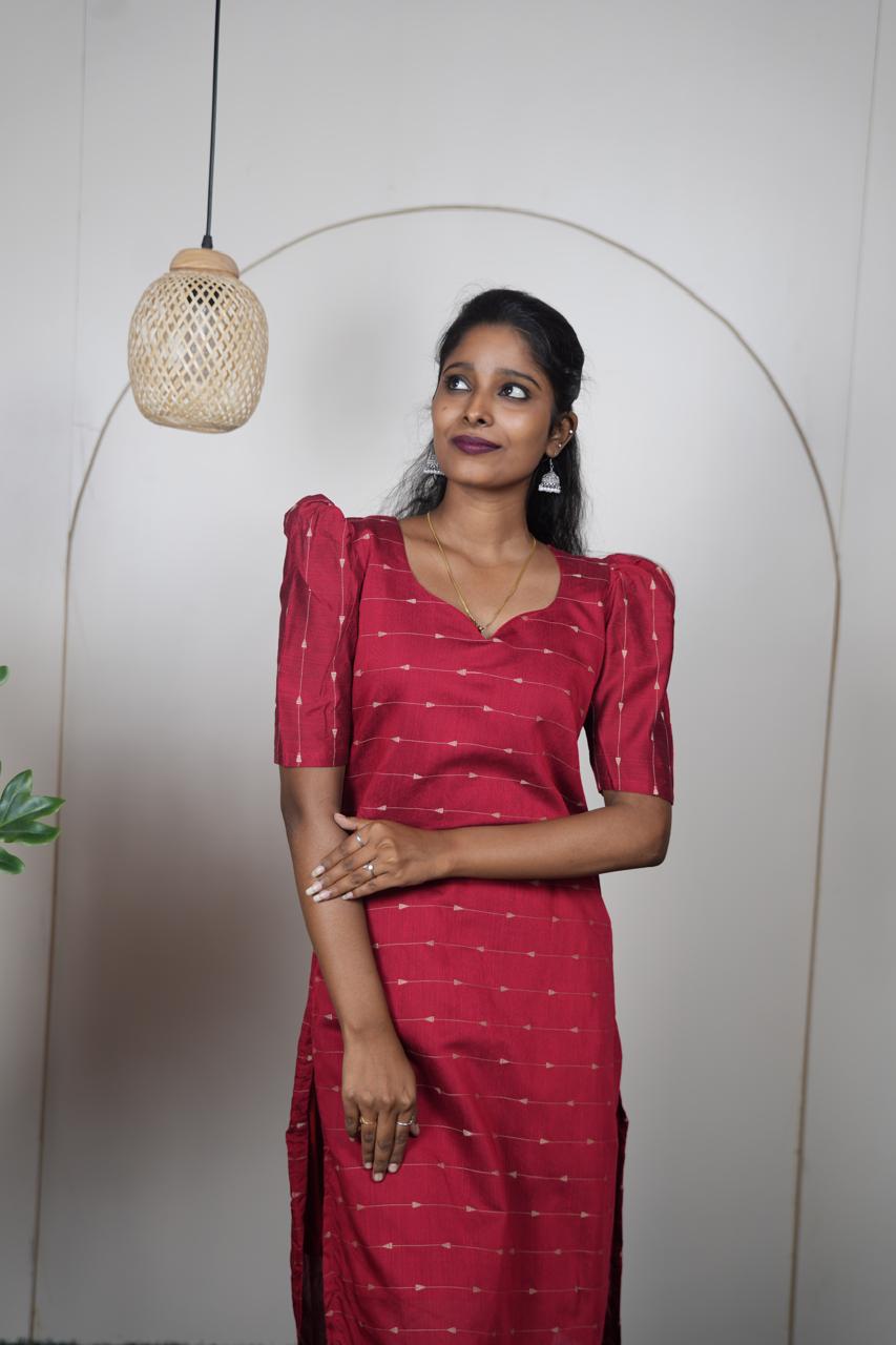 Elegant Deep Red Raw Silk Kurti