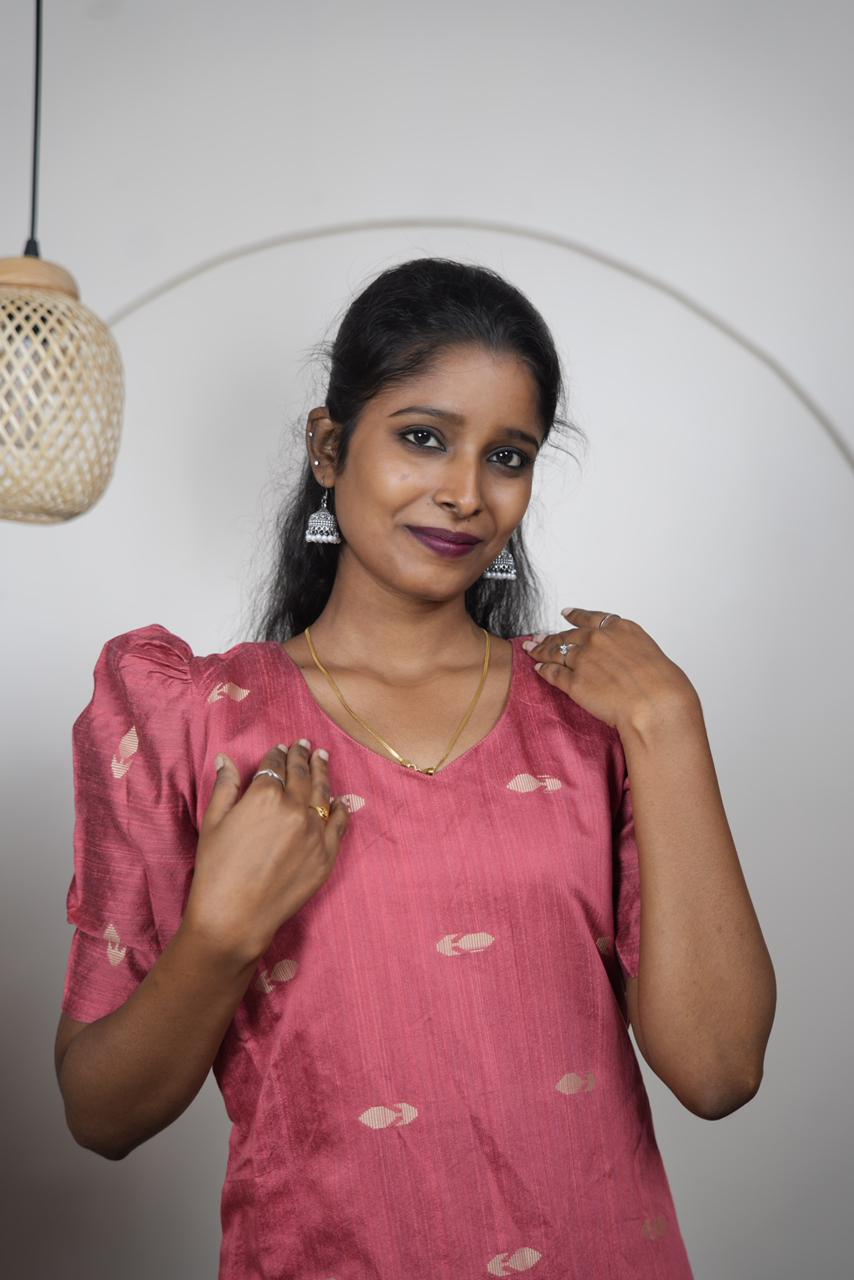 Elegant Dusty Rose Raw Silk Kurti
