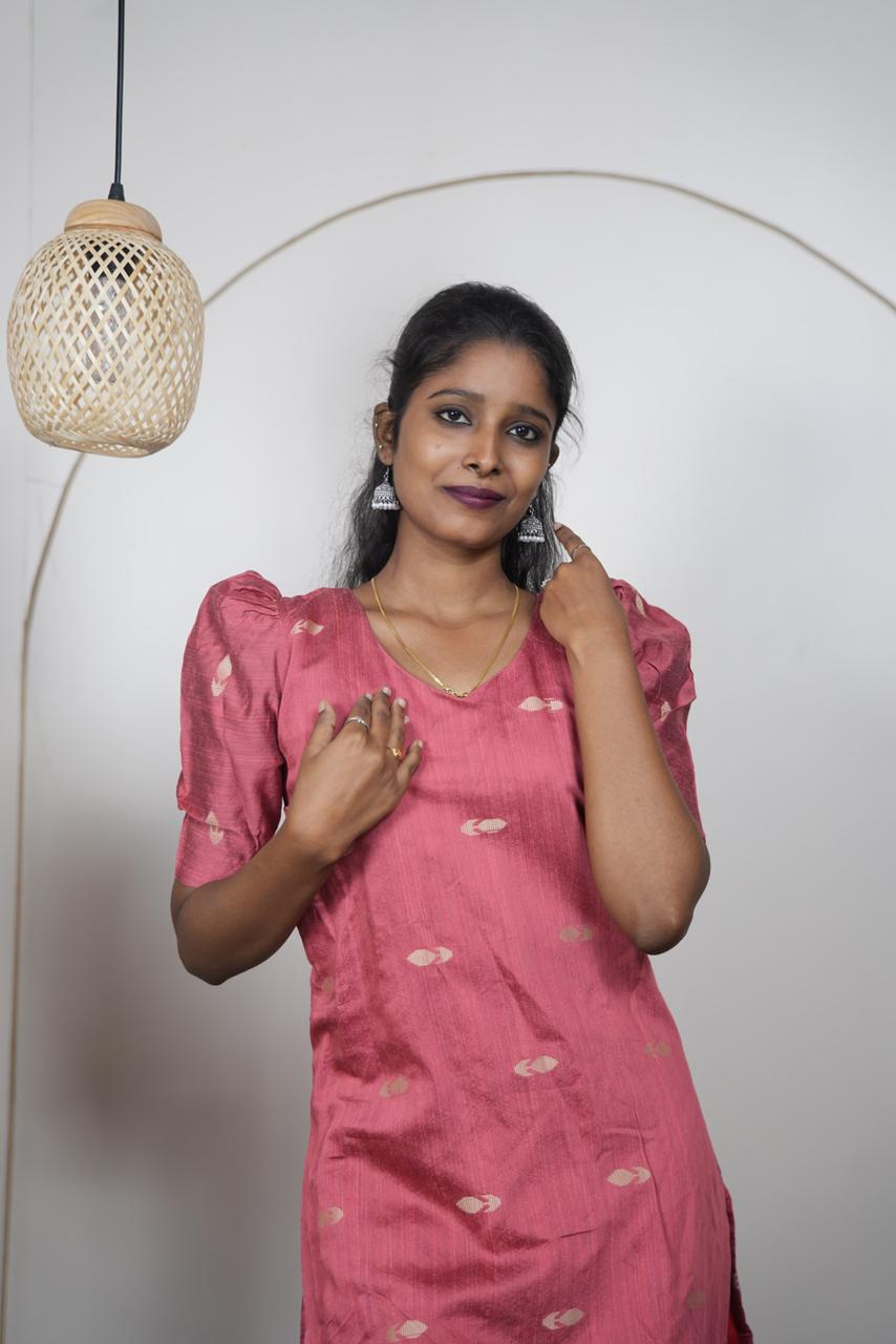 Elegant Dusty Rose Raw Silk Kurti