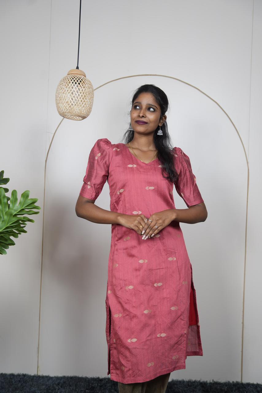 Elegant Dusty Rose Raw Silk Kurti