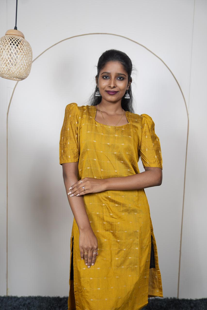 Elegant Mustard Yellow Raw Silk Kurti