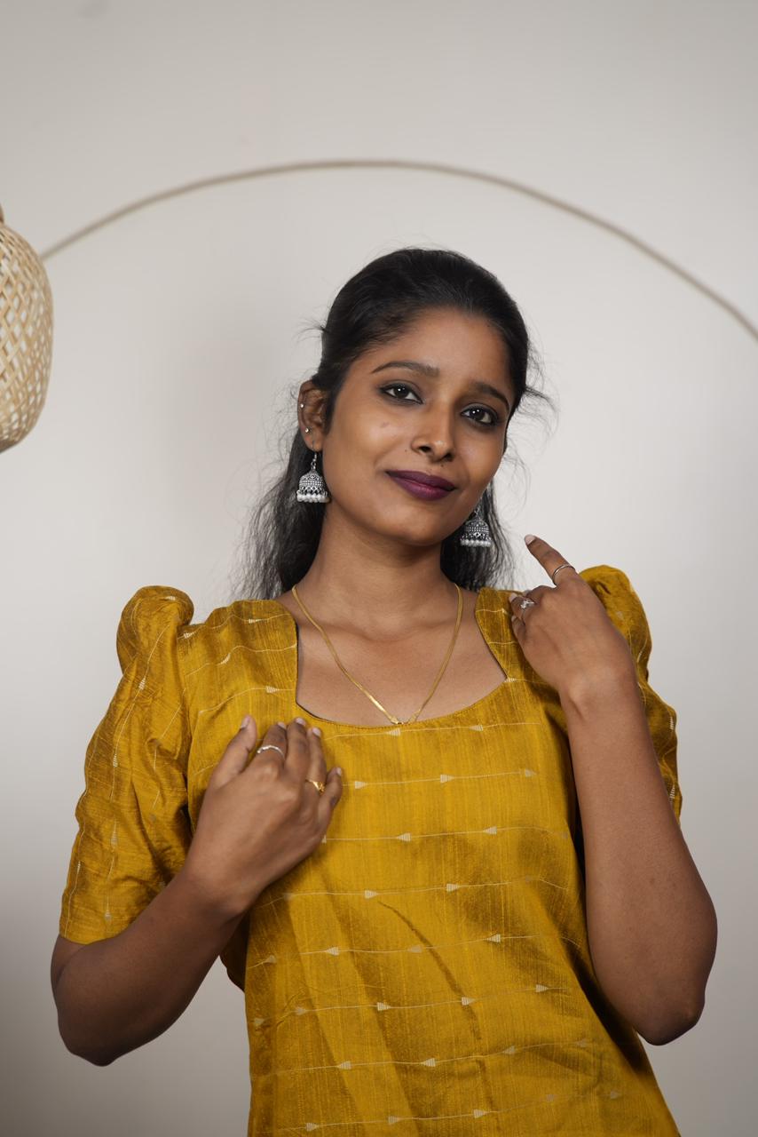 Elegant Mustard Yellow Raw Silk Kurti