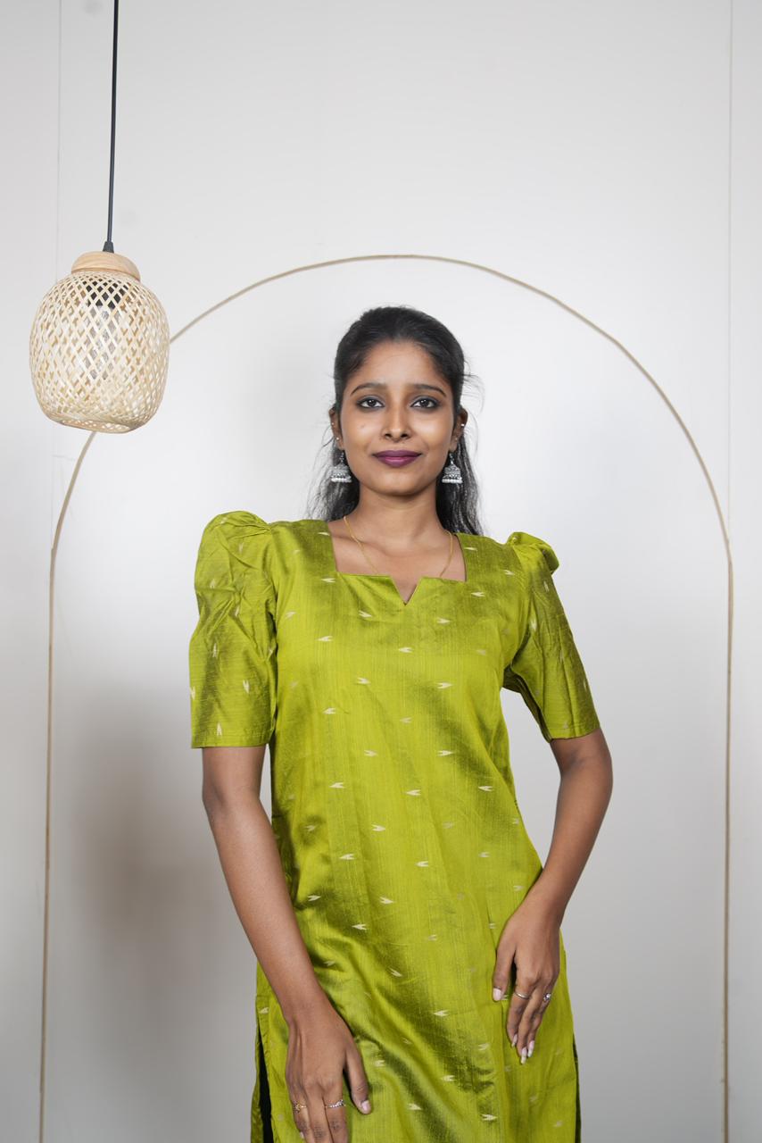Elegant Lime Green Raw Silk Kurti