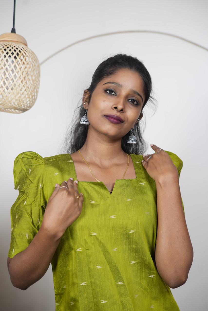Elegant Lime Green Raw Silk Kurti