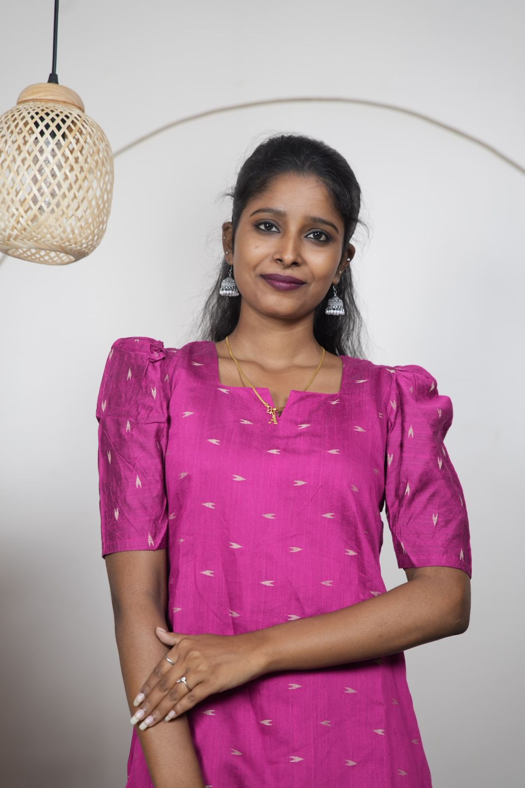 Elegant Magenta Pink Raw Silk Kurti