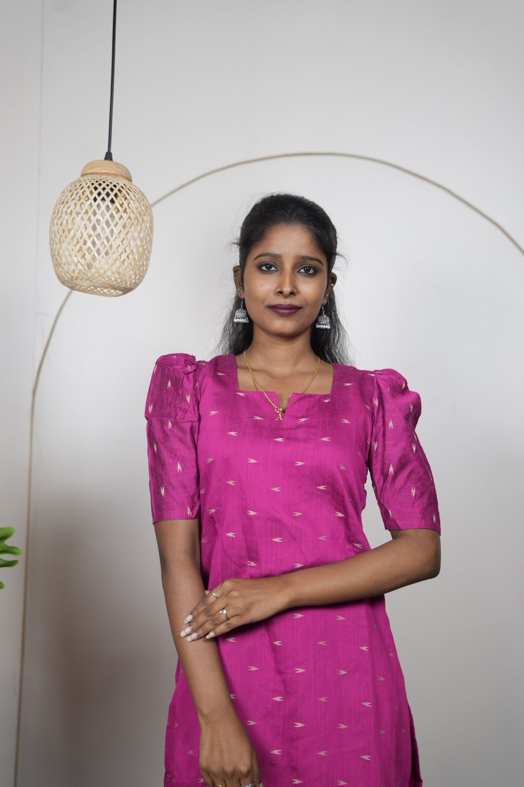 Elegant Magenta Pink Raw Silk Kurti