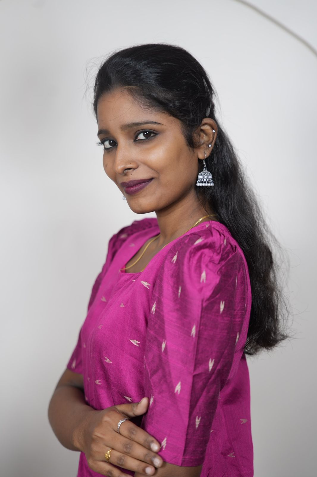 Elegant Magenta Pink Raw Silk Kurti