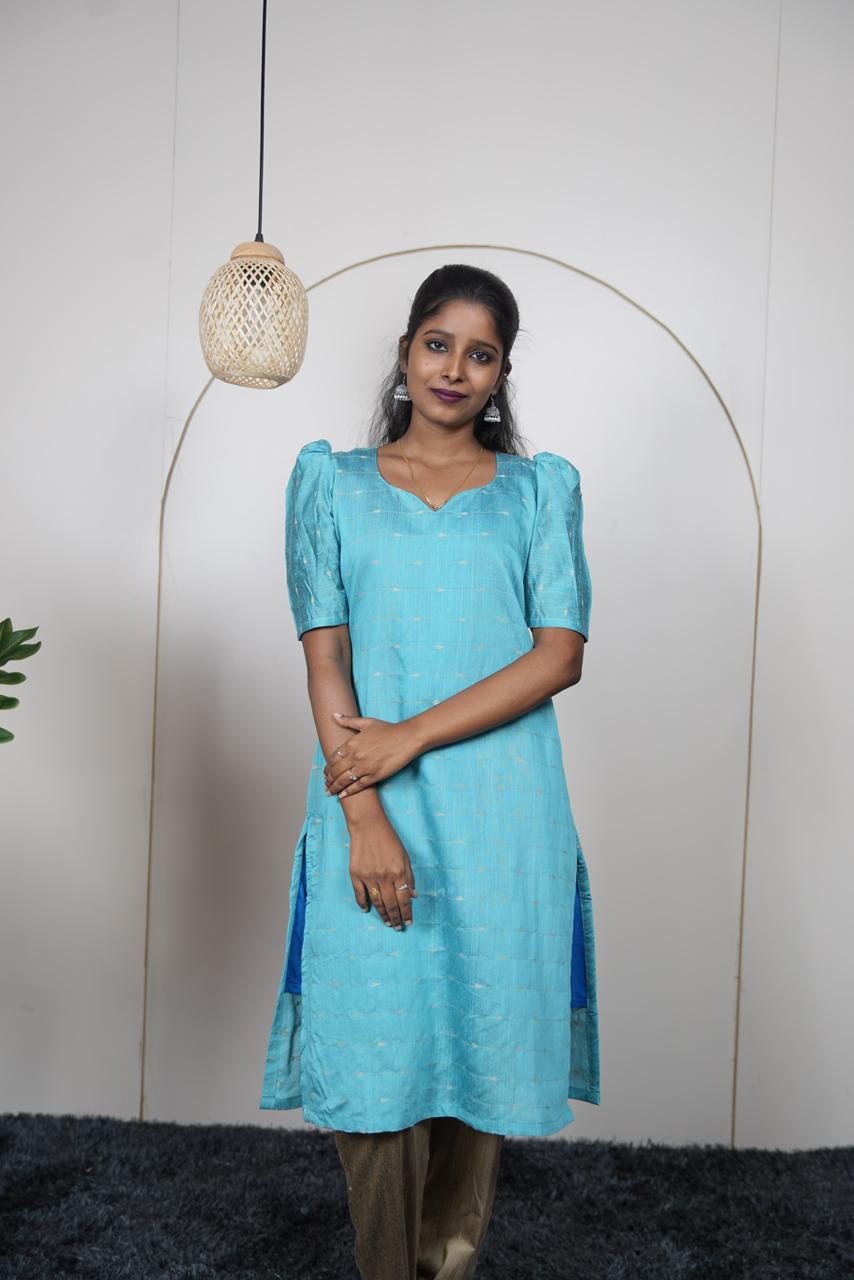 Elegant Sea Blue Raw Silk Kurti