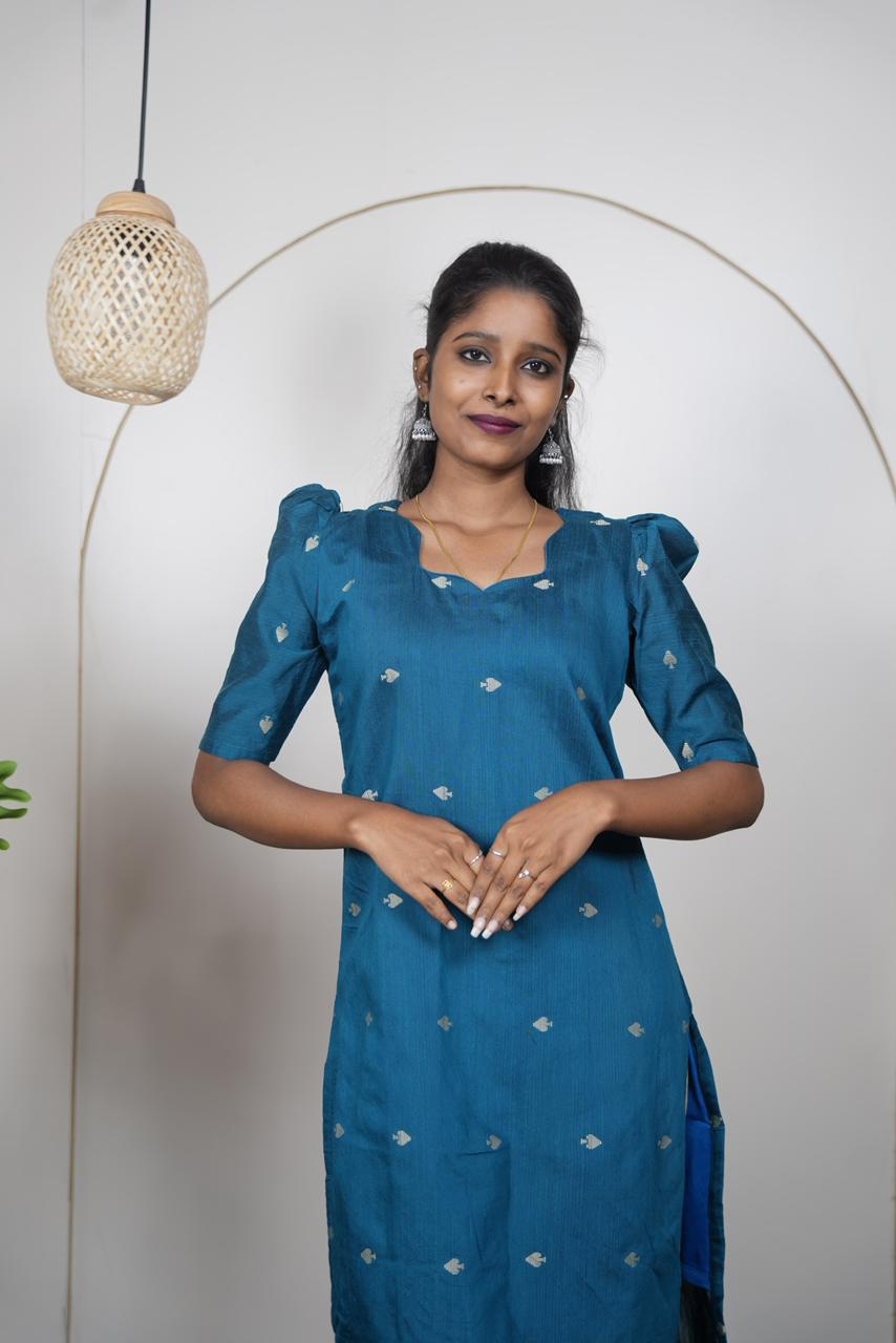 Elegant Teal Blue Raw Silk Kurti