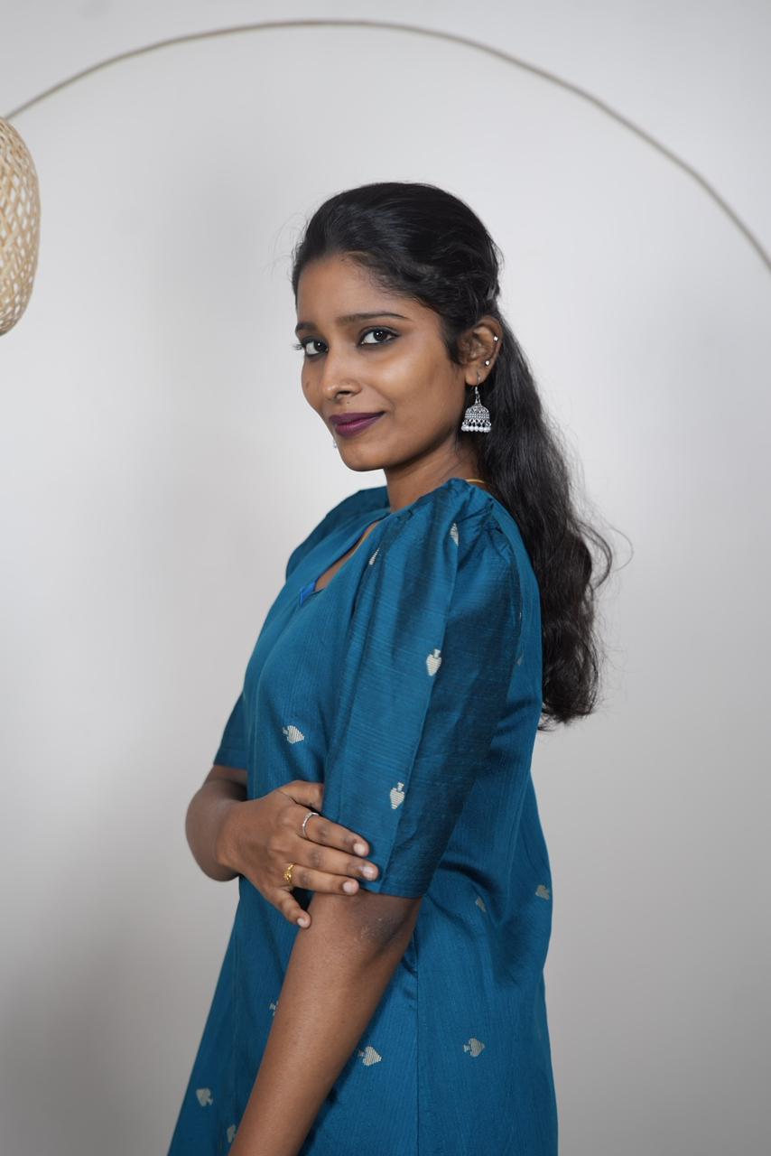 Elegant Teal Blue Raw Silk Kurti