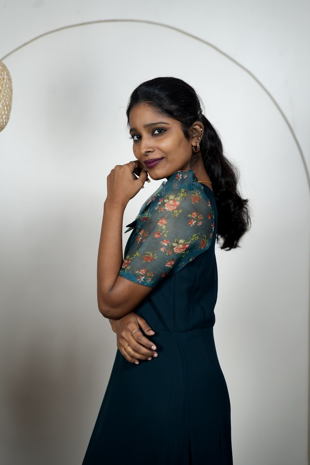 Georgette Maxi Dress with Premium Organza Collar & Sleeves