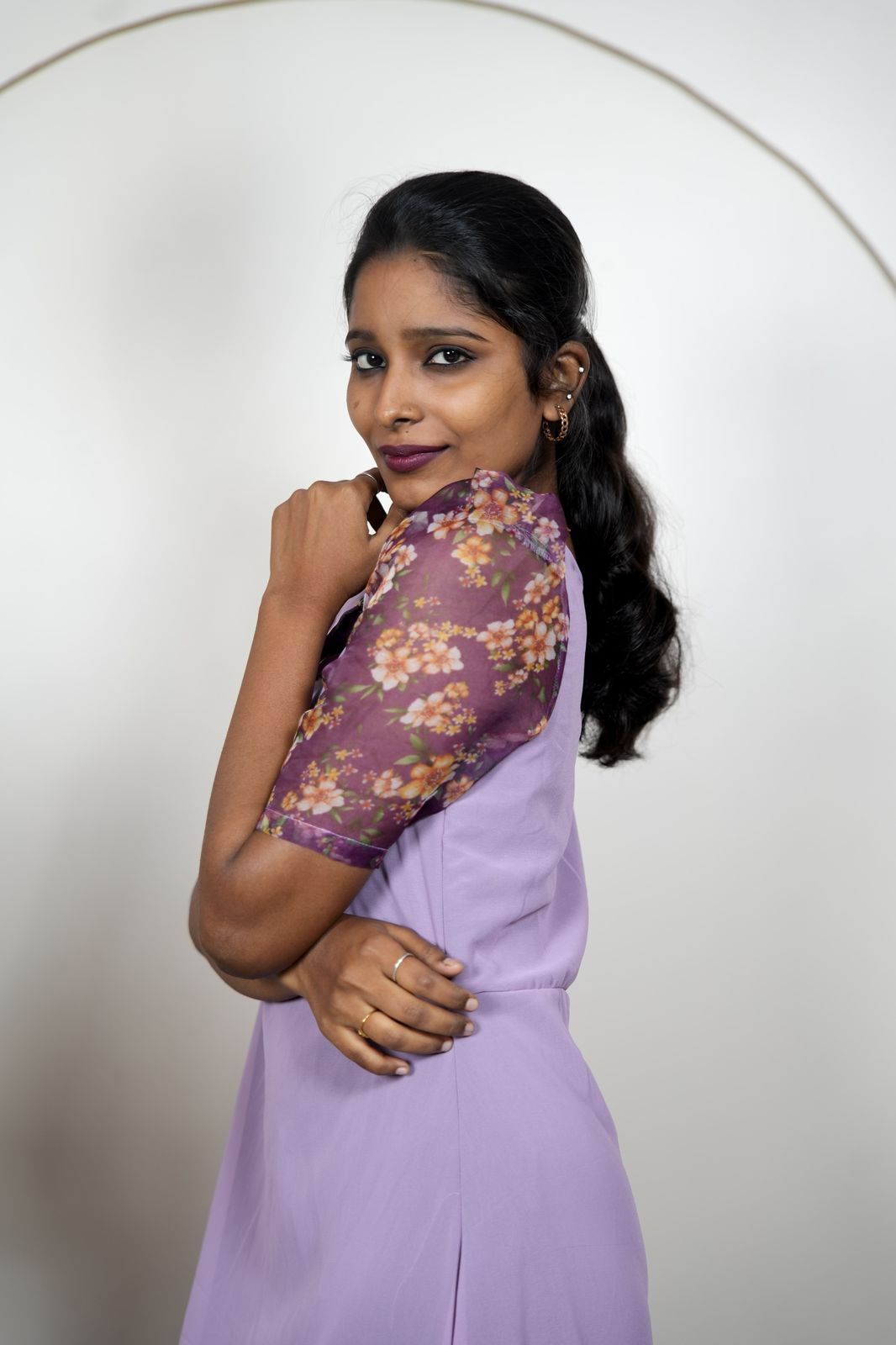 Georgette Maxi Dress with Premium Organza Collar & Sleeves