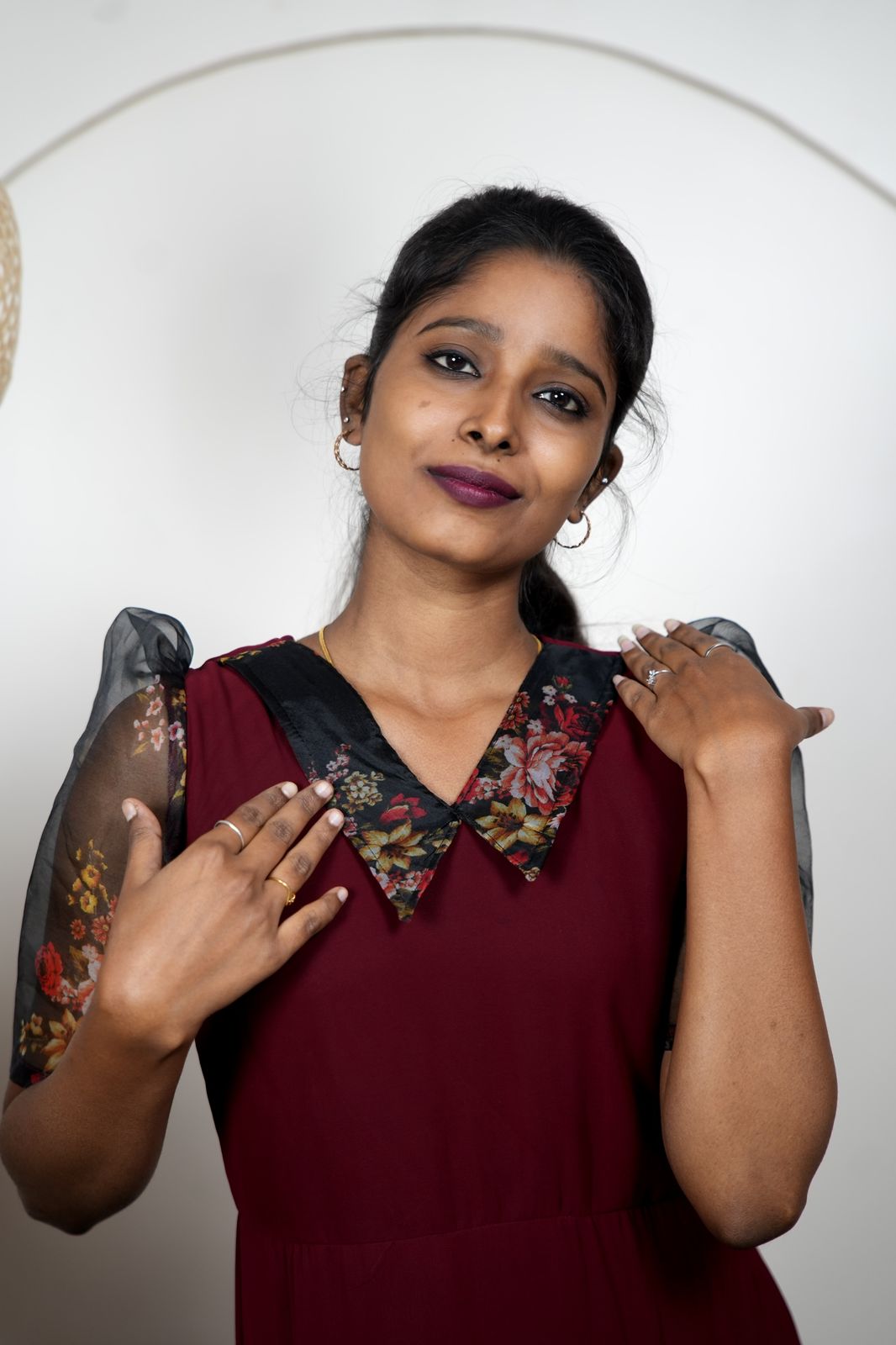 Georgette Maxi Dress with Premium Organza Collar & Sleeves