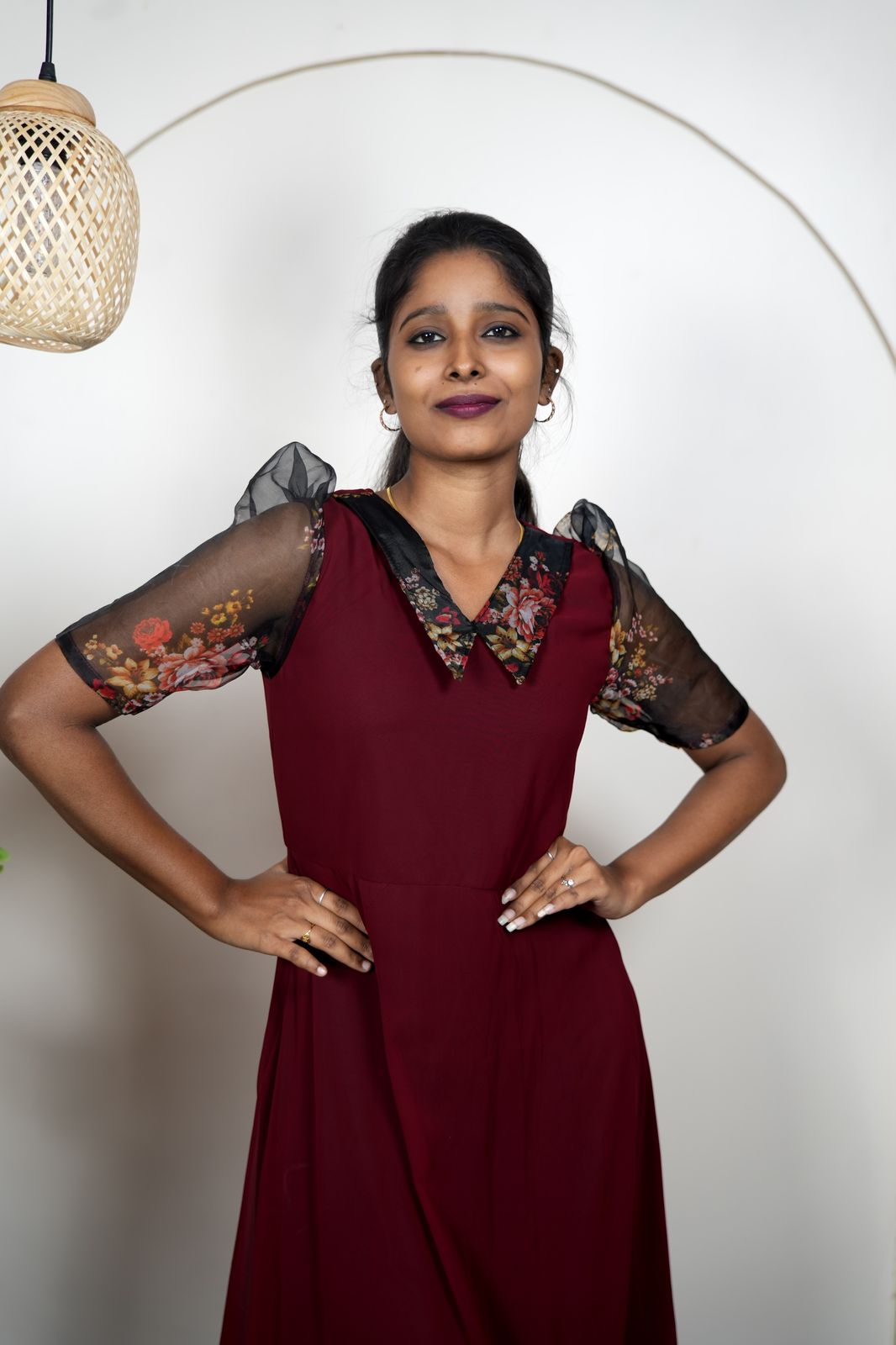 Georgette Maxi Dress with Premium Organza Collar & Sleeves