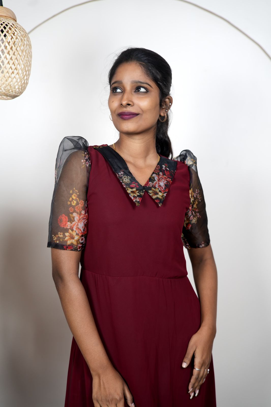 Georgette Maxi Dress with Premium Organza Collar & Sleeves